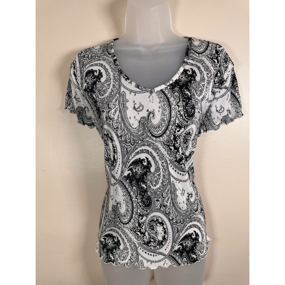 Croft & Barrow Womens Top Pleated Blouse M Boho Whimsigoth Y2K 90s Lettuce Hem